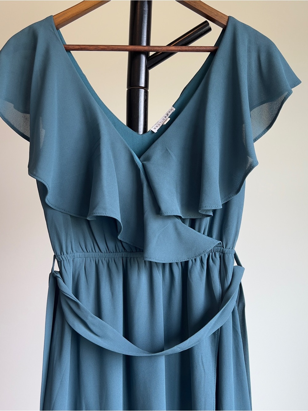 Baltic Born Katya Ruffle Maxi Dress Deep Teal S - With Waist Tie